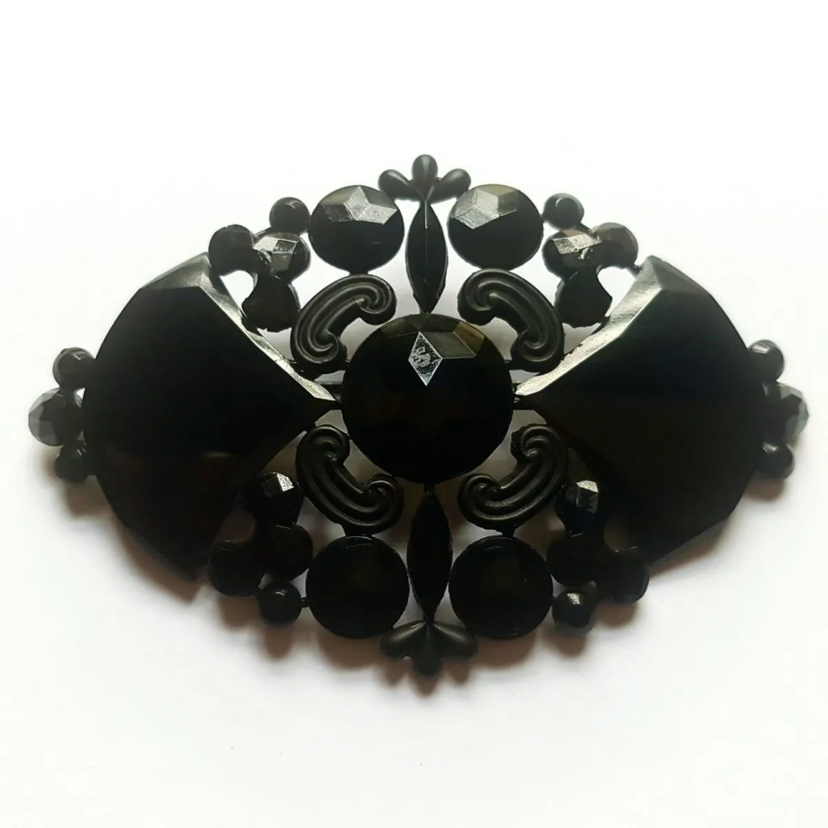 French Jet Edwardian Concave Brooch