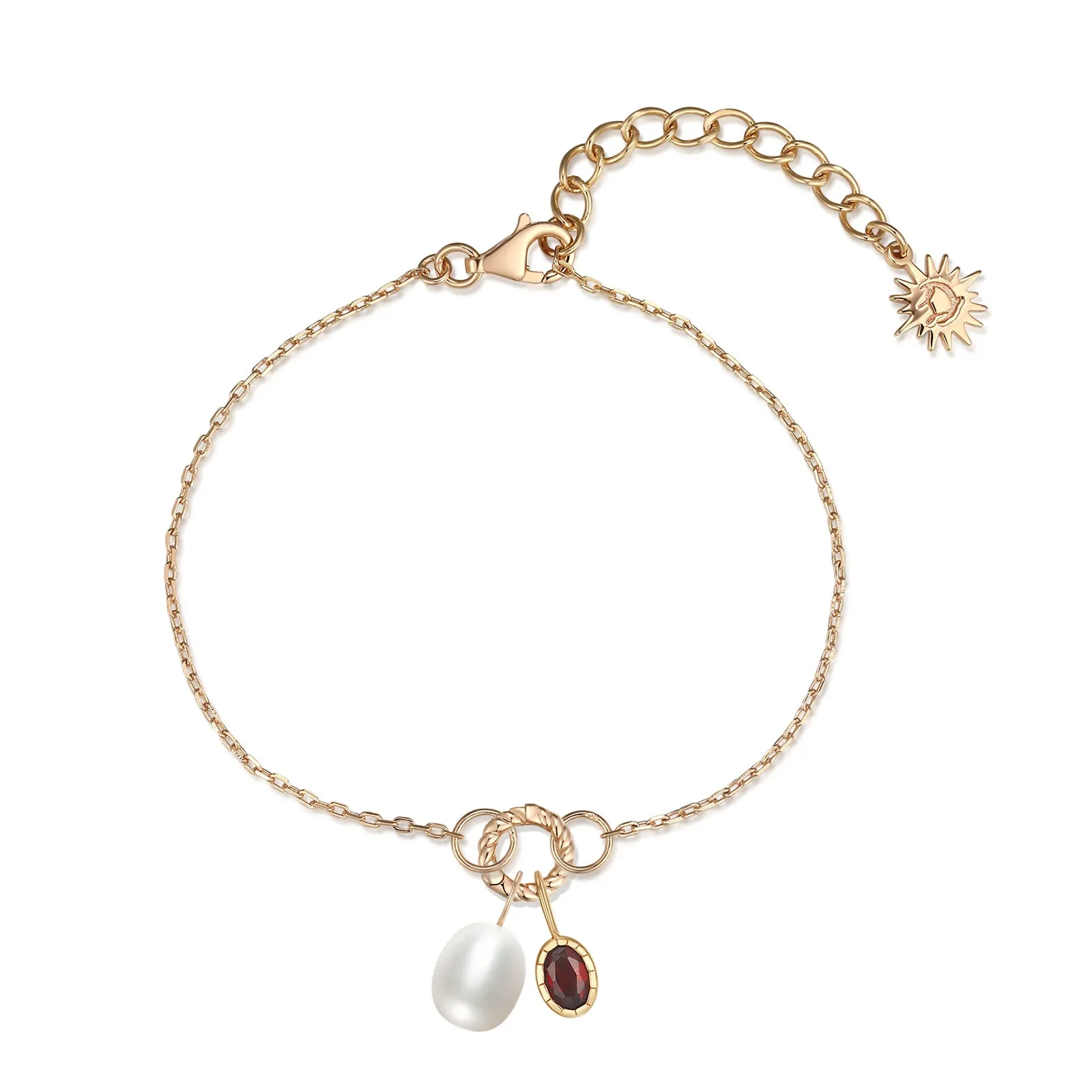 Garnet & Pearl Gold Toggle Bracelet