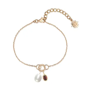 Garnet & Pearl Gold Toggle Bracelet
