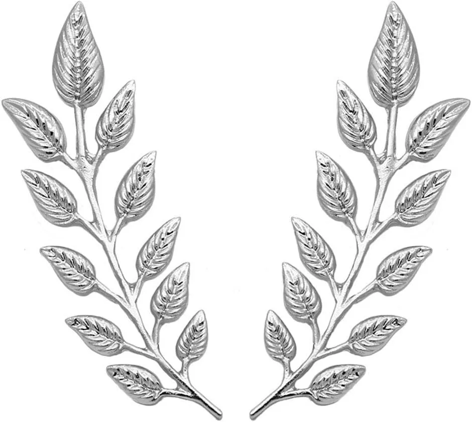 Gentlemen Suit Brooches Simple Elegant Double Leaf Collar Pin Brooch Gold Silver Plant Brooch (Silver)