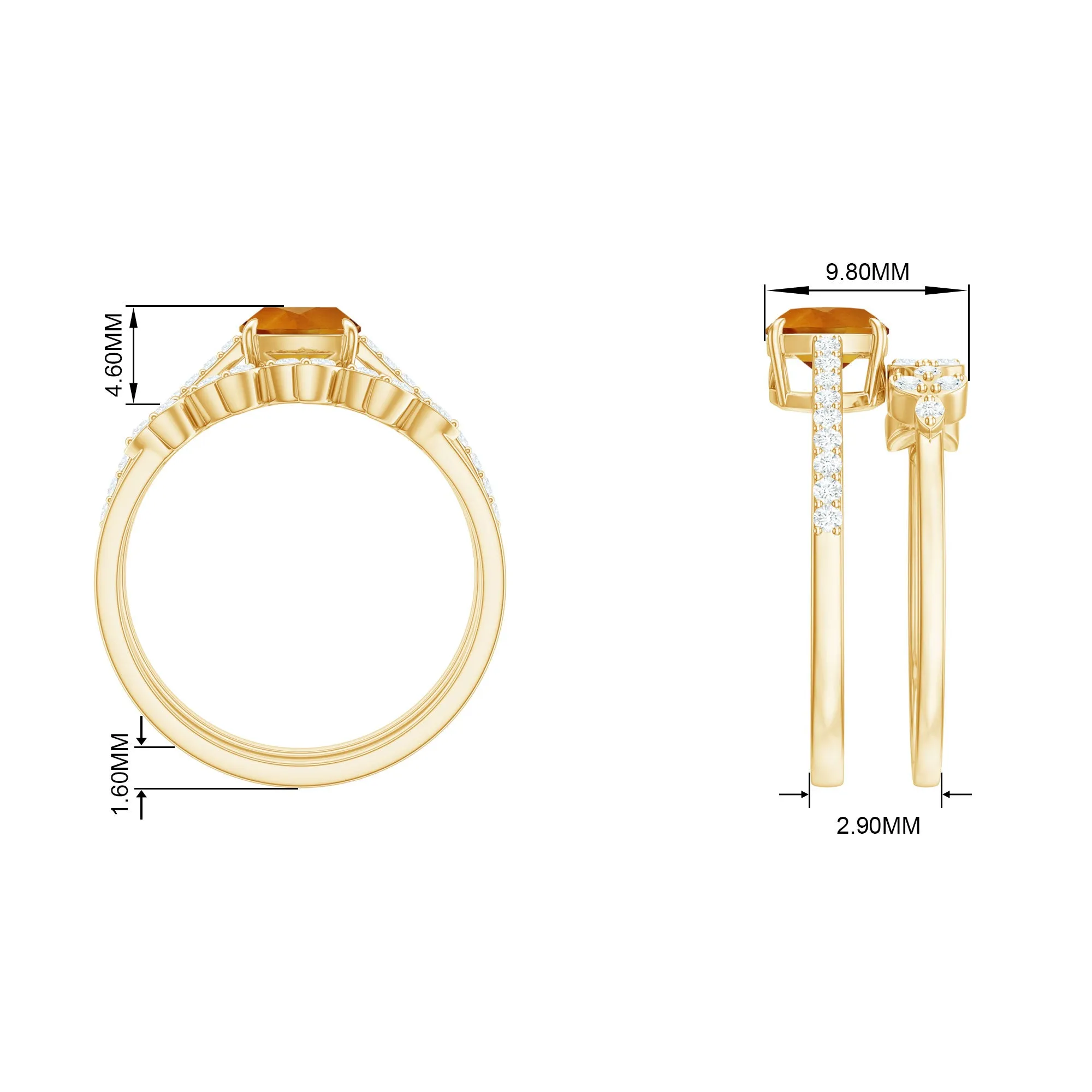 Genuine Citrine Stackable Ring Set with Moissanite Stones