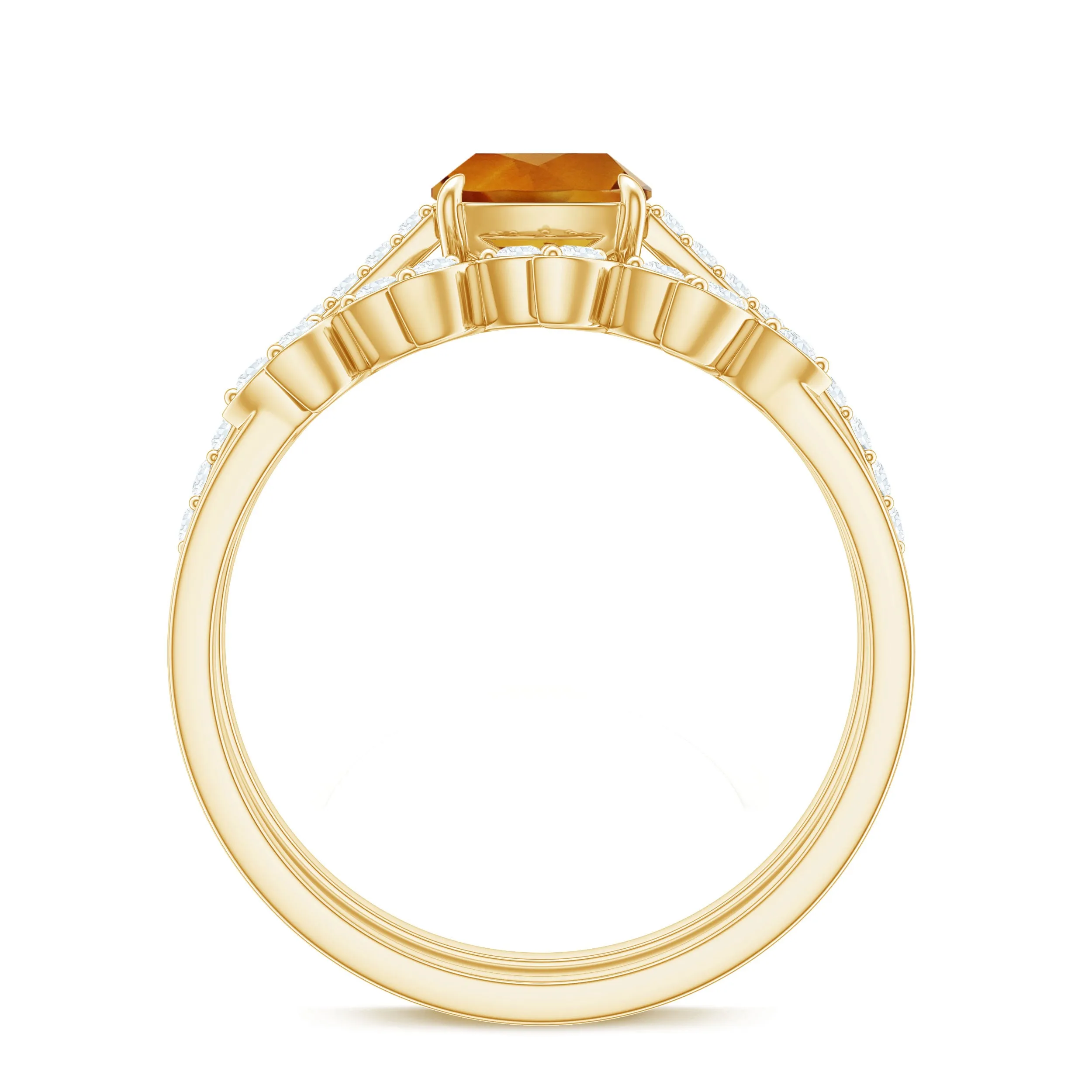 Genuine Citrine Stackable Ring Set with Moissanite Stones