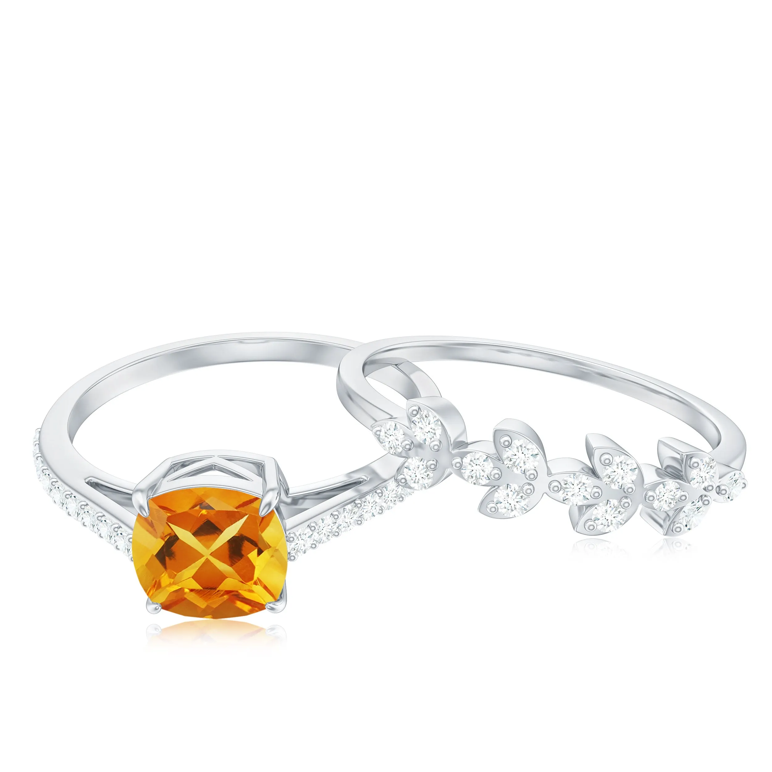 Genuine Citrine Stackable Ring Set with Moissanite Stones