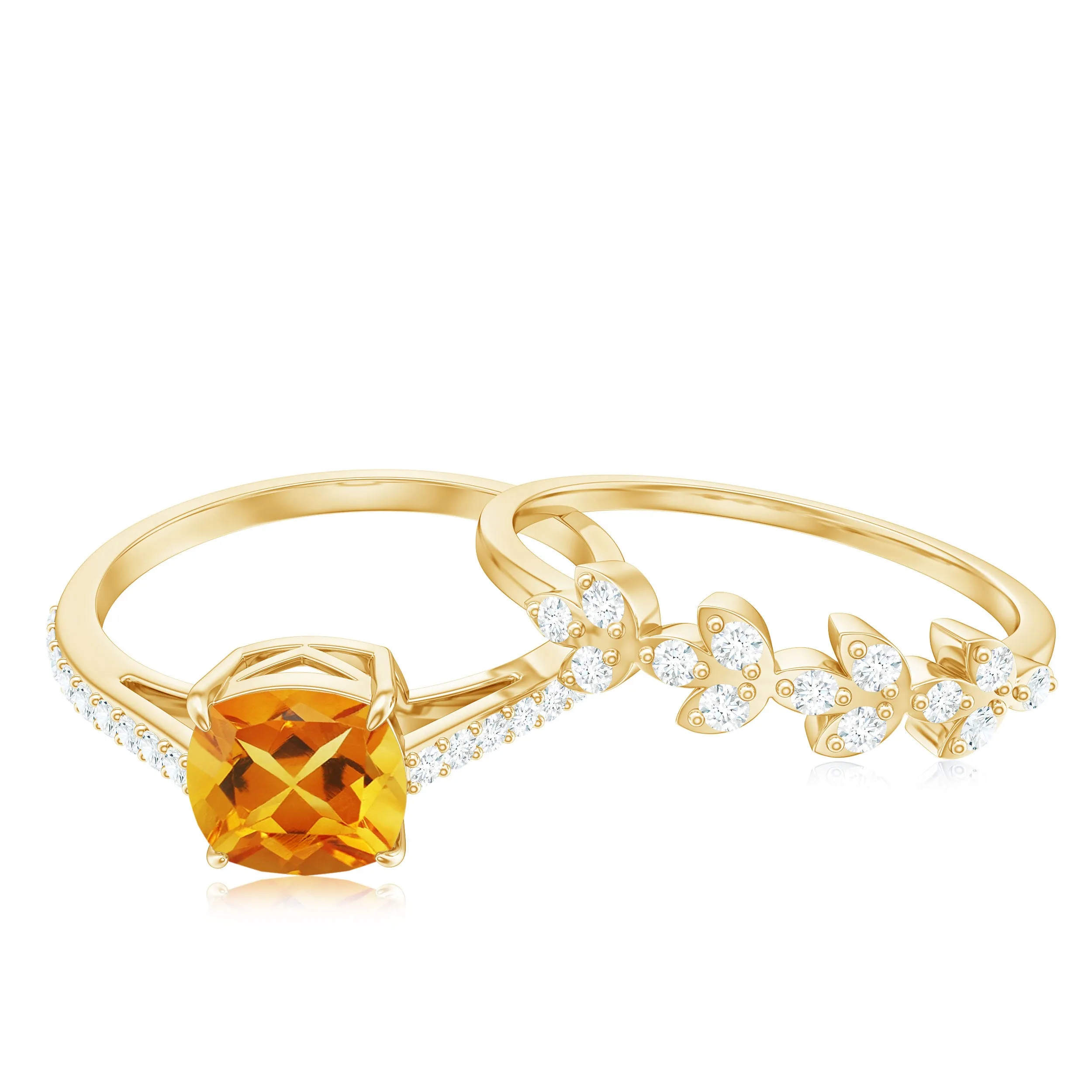 Genuine Citrine Stackable Ring Set with Moissanite Stones