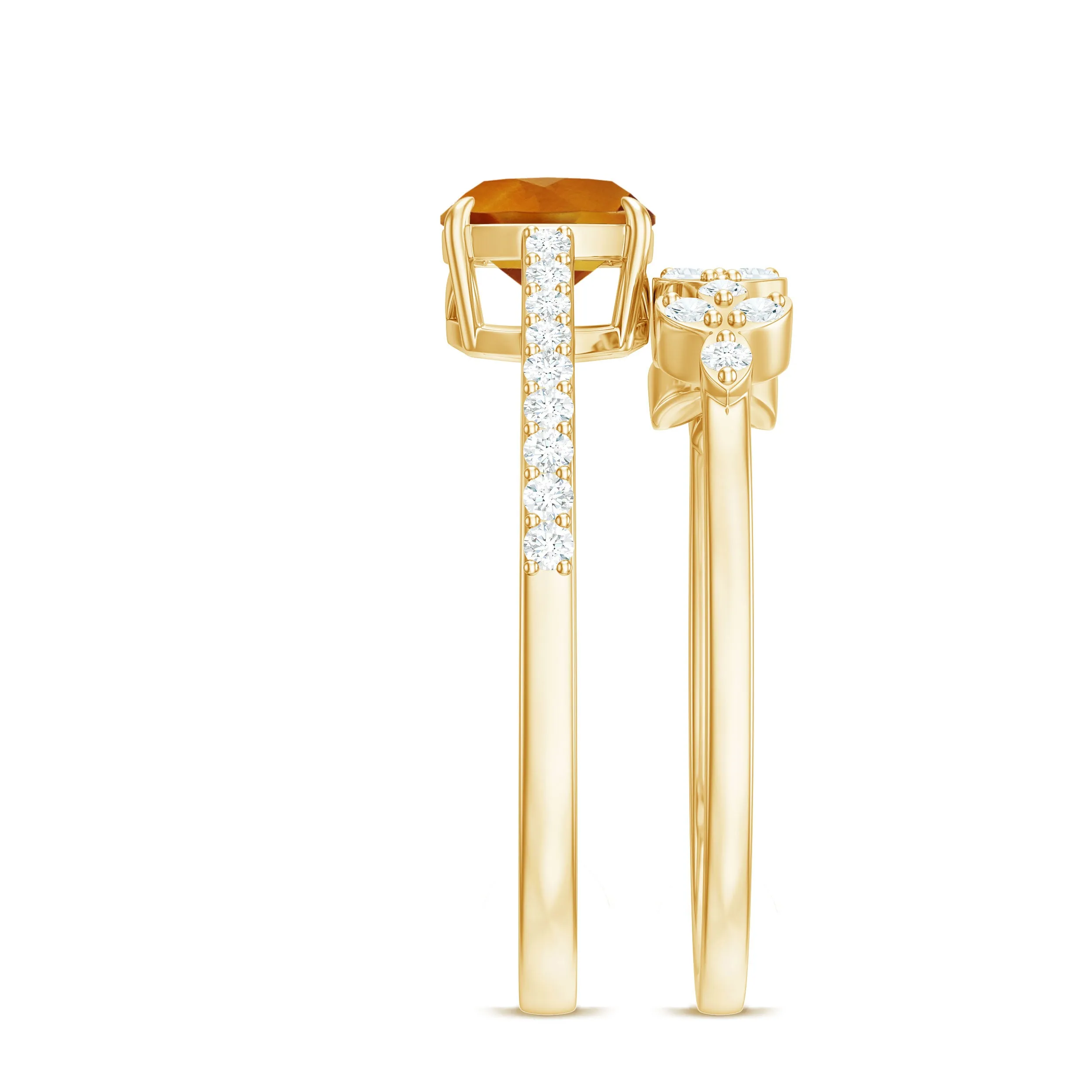 Genuine Citrine Stackable Ring Set with Moissanite Stones