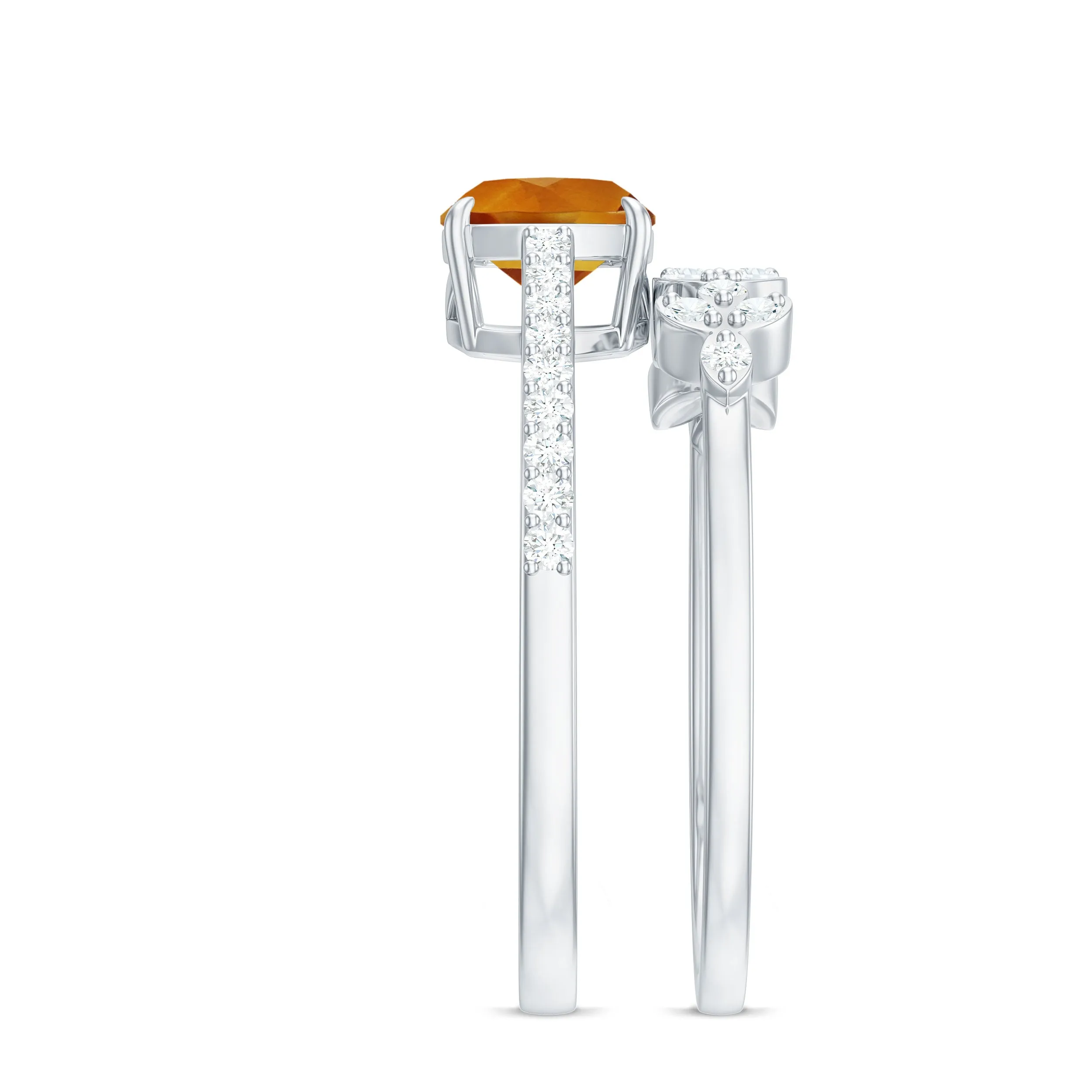 Genuine Citrine Stackable Ring Set with Moissanite Stones