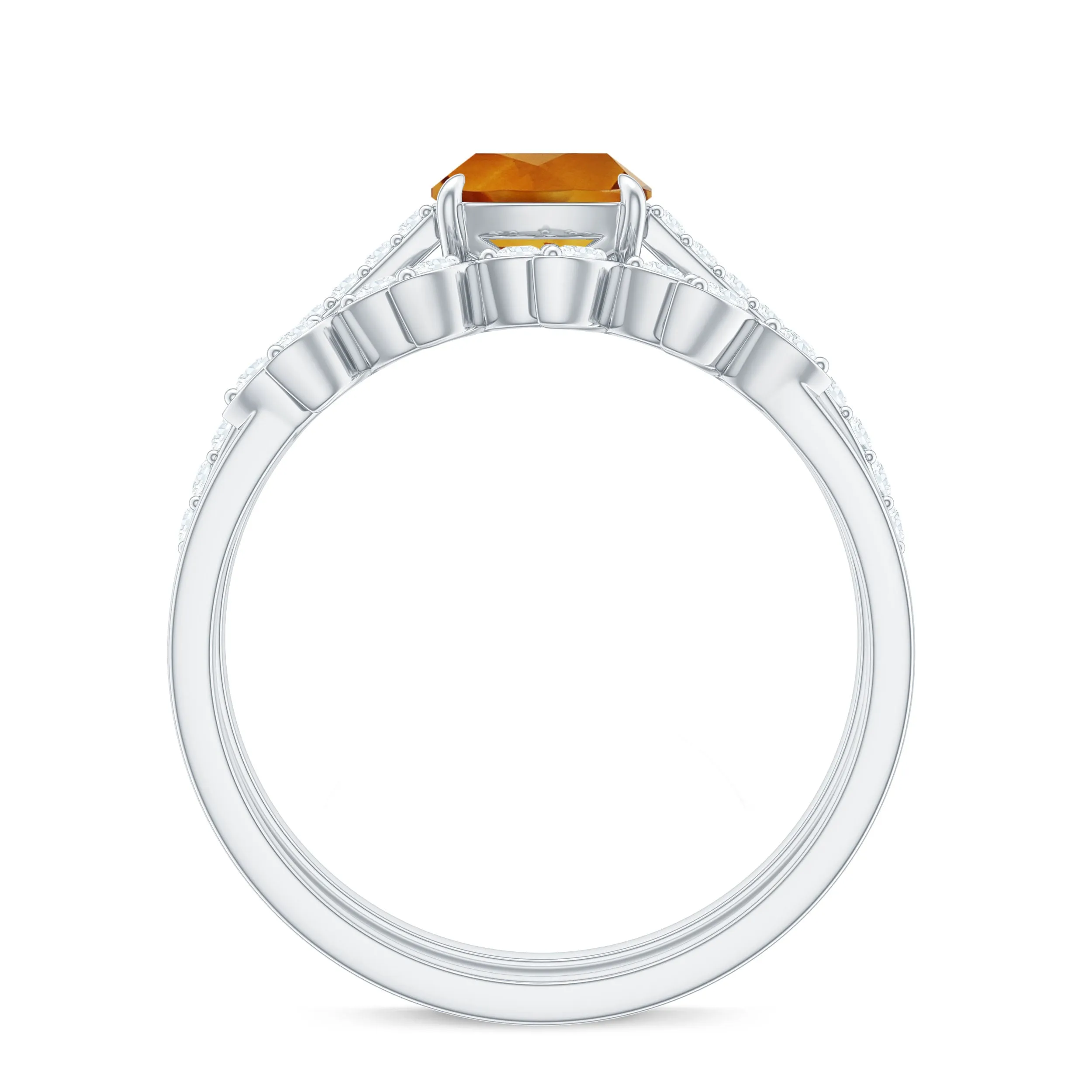 Genuine Citrine Stackable Ring Set with Moissanite Stones
