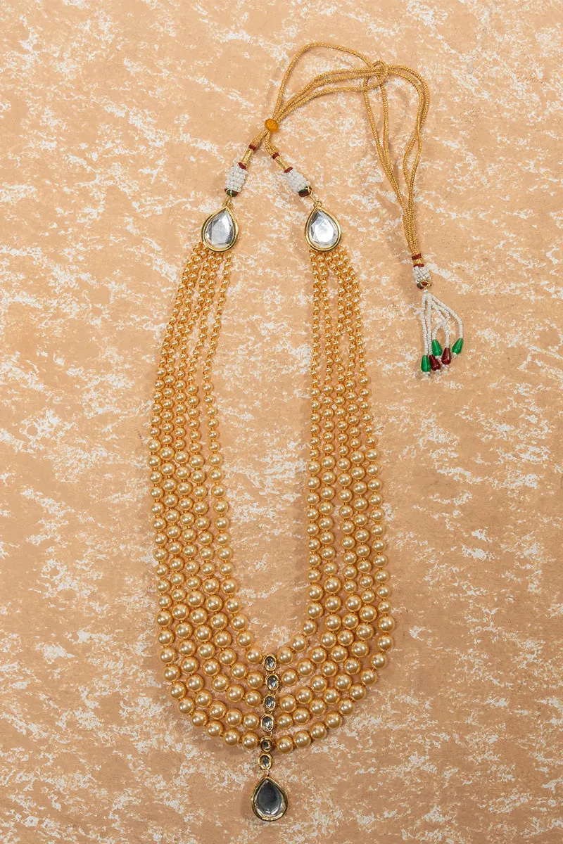 Gold Five Layered Mala With Stone Drop
