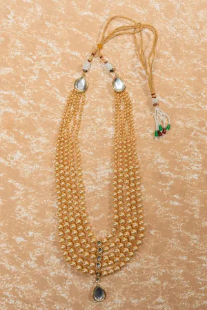 Gold Five Layered Mala With Stone Drop