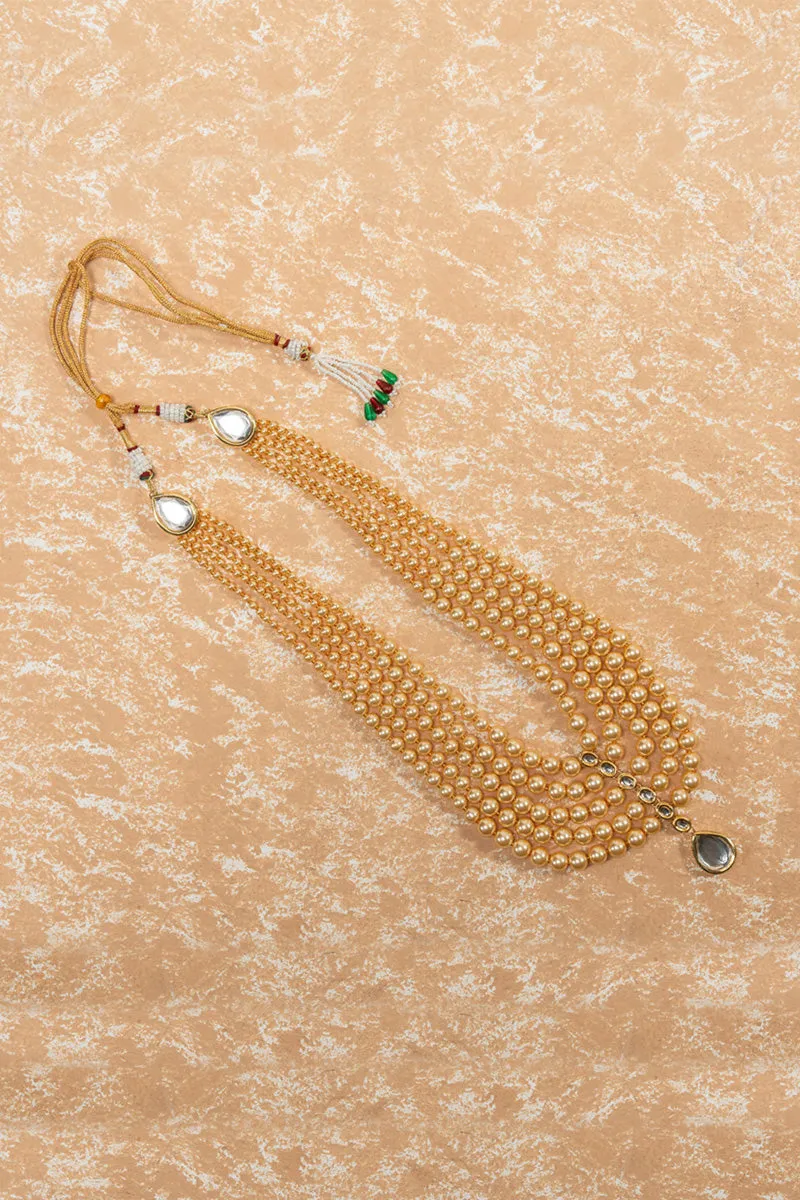 Gold Five Layered Mala With Stone Drop
