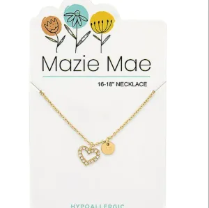 Gold Open White Opal Heart & "XO" Dangle Mazie Mae Necklace