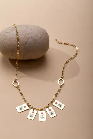 Gold-Plated Khepri Pendant Necklace – Egyptian Multi-Charm Design