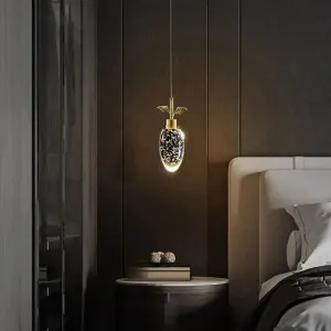 Golden LED Pendant Light with Seedy Crystal Fruit Design - Ideal for Bedroom