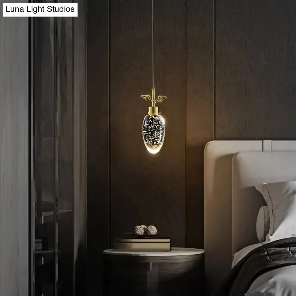 Golden LED Pendant Light with Seedy Crystal Fruit Design - Ideal for Bedroom