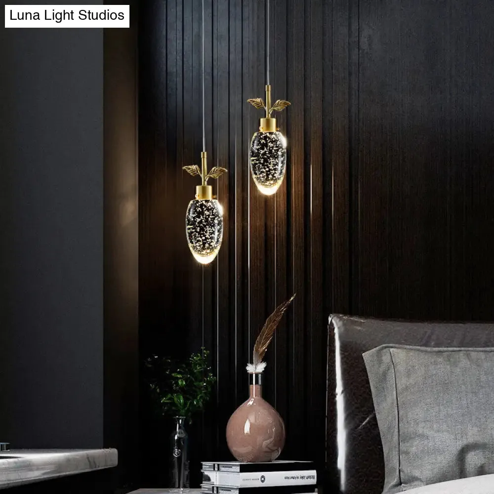 Golden LED Pendant Light with Seedy Crystal Fruit Design - Ideal for Bedroom