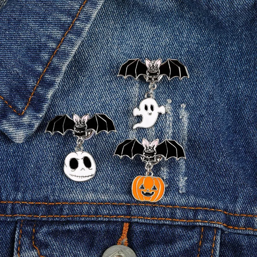 Halloween Gothic Bat Ghost Pumpkin Brooches Pins Punk Black Bat Smile Pumpkin Lapel Pin Hippie Clothes Bag Hat Decor Badges