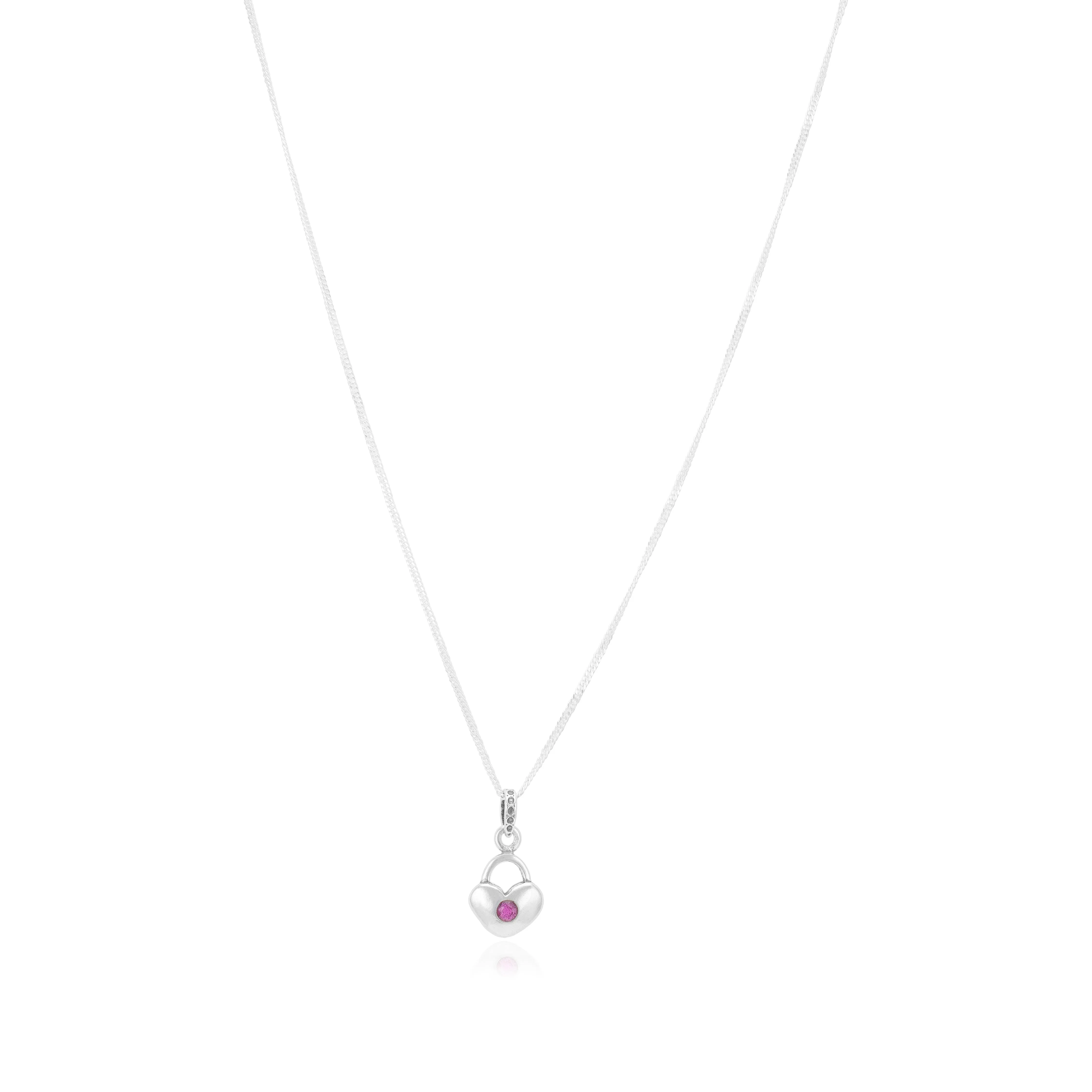 Heart Lock Rhodium Plated 925 Pink Stone Chain Pendants