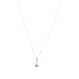 Heart Lock Rhodium Plated 925 Pink Stone Chain Pendants