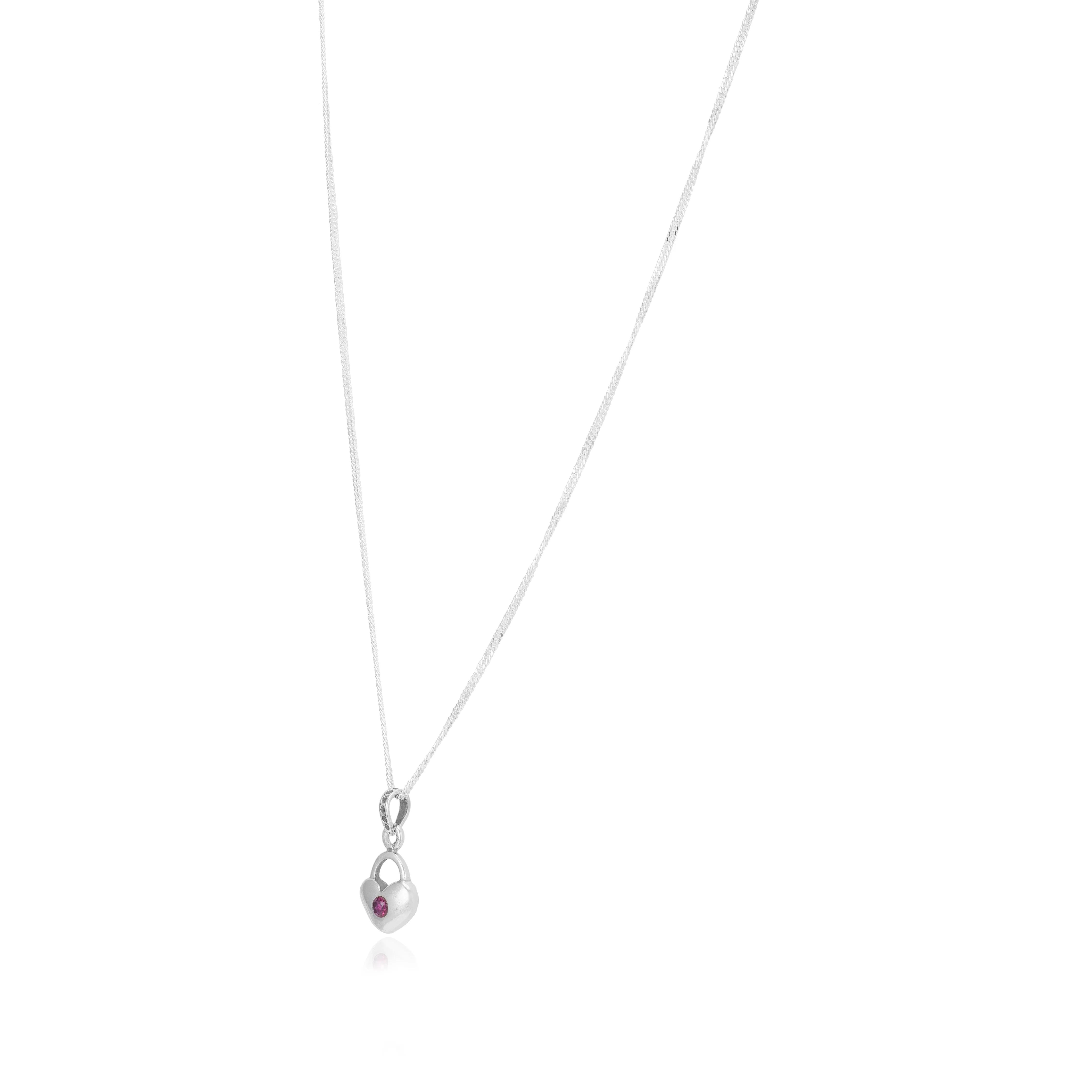 Heart Lock Rhodium Plated 925 Pink Stone Chain Pendants