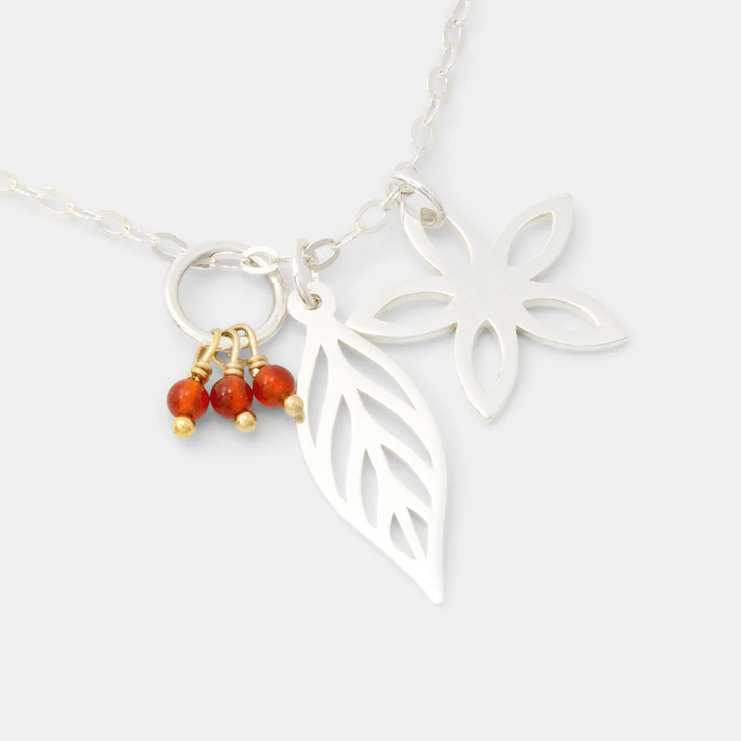 Jasmine, Leaf & Carnelian Cluster Necklace