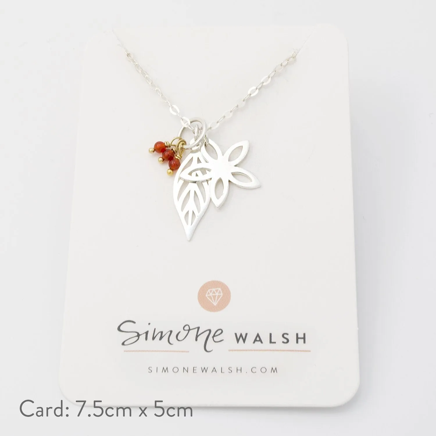 Jasmine, Leaf & Carnelian Cluster Necklace