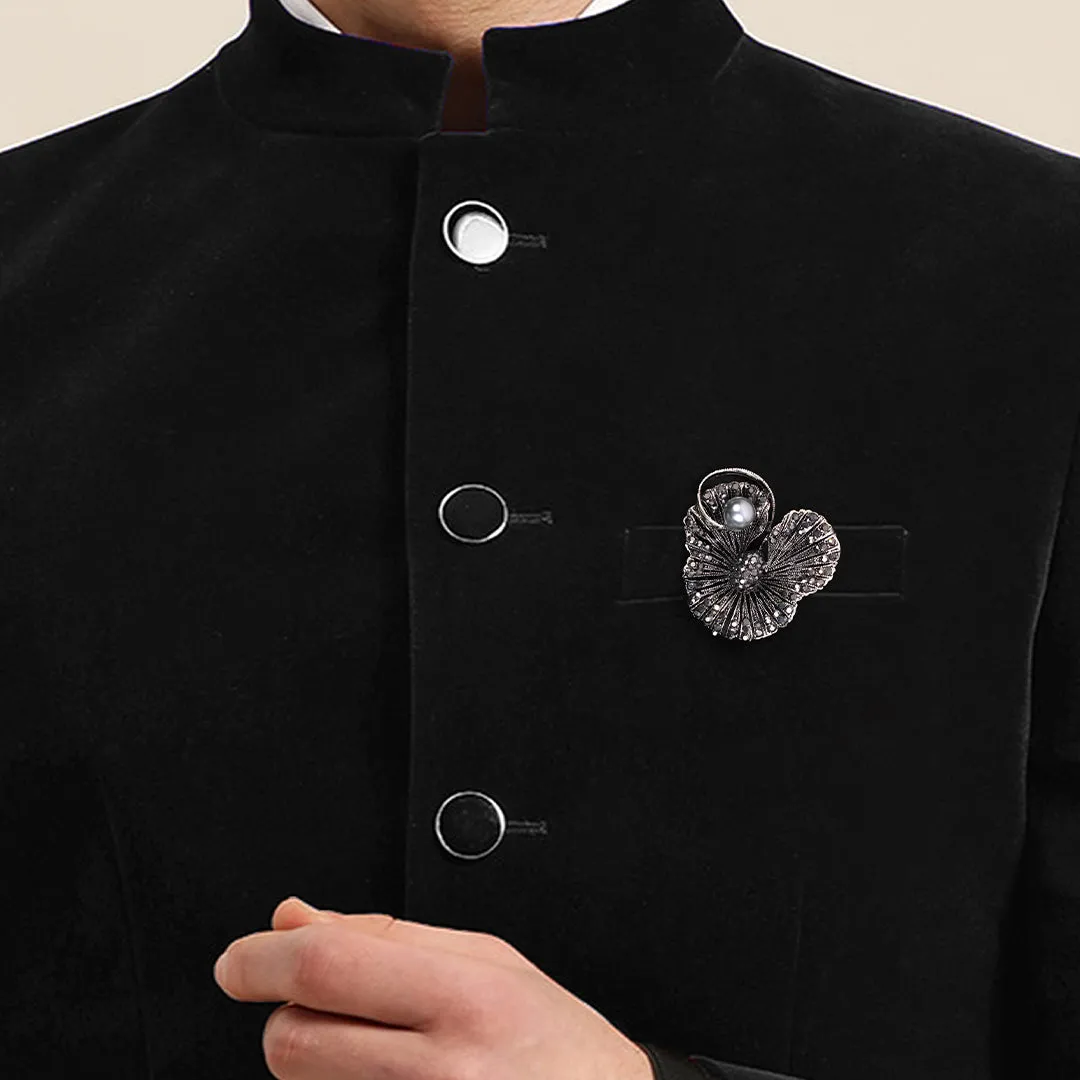 Kavove Petal Pearl Hibiscus Black Colour Brooch