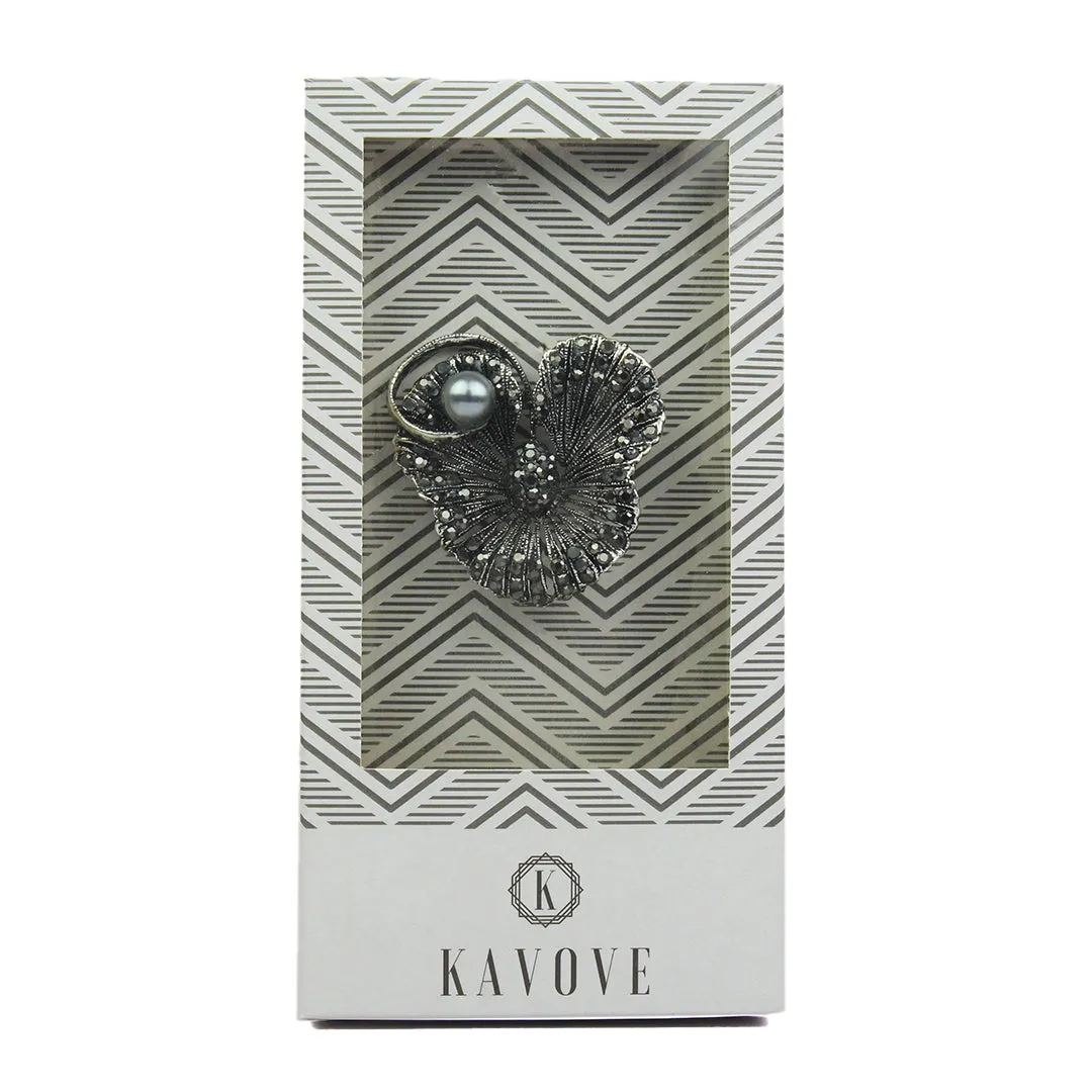 Kavove Petal Pearl Hibiscus Black Colour Brooch