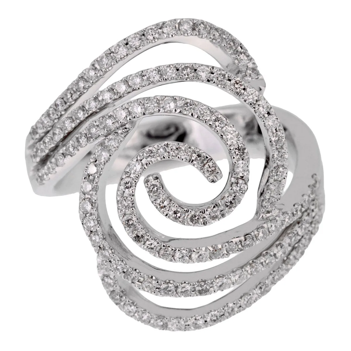 Ladies White Gold Diamond Swirl Cocktail Ring Sz 6 1/4