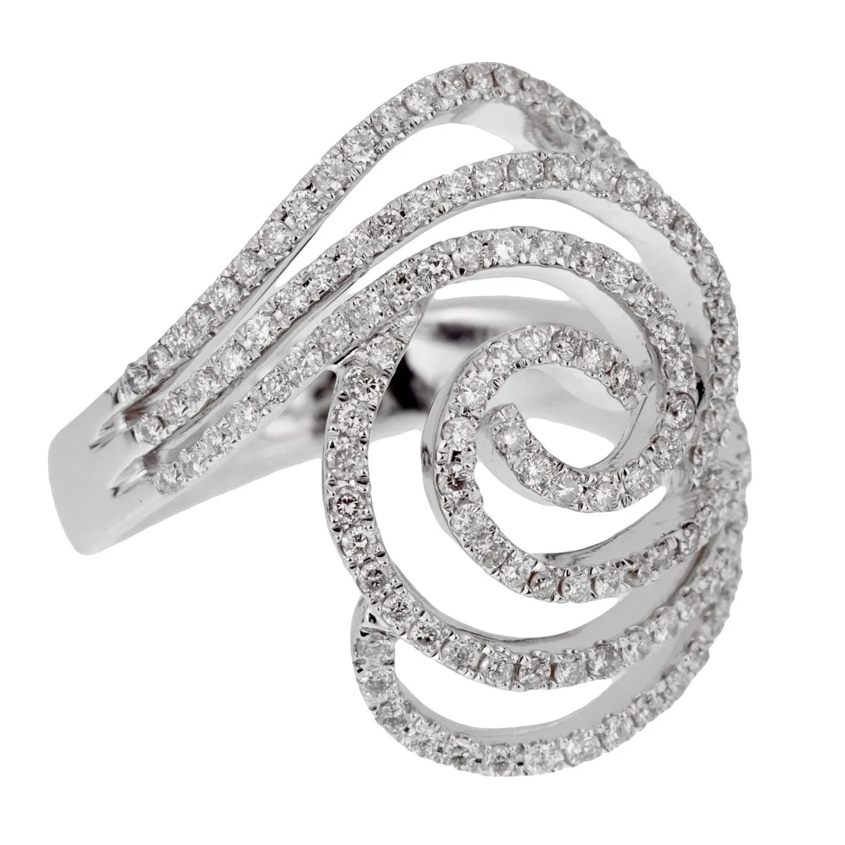 Ladies White Gold Diamond Swirl Cocktail Ring Sz 6 1/4