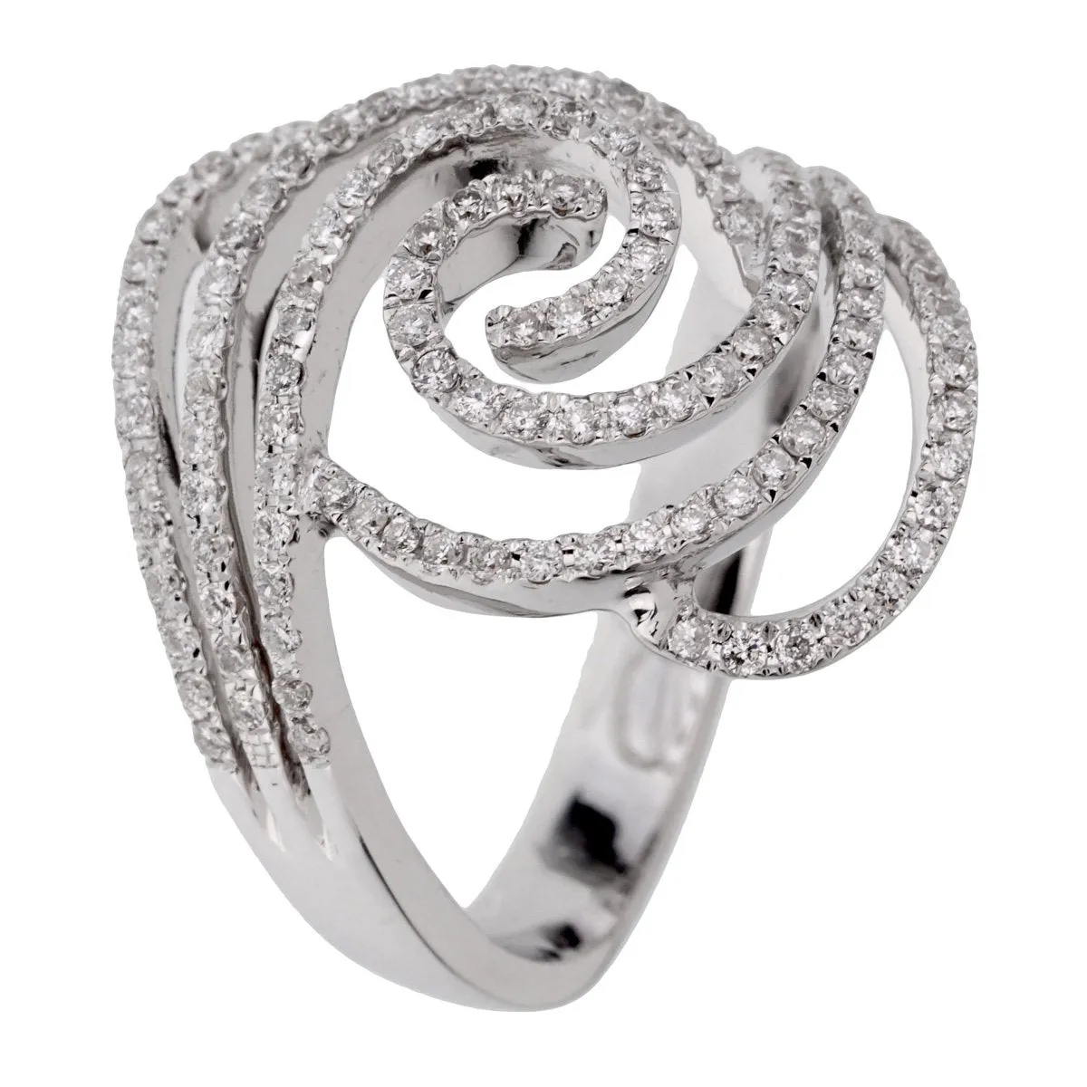 Ladies White Gold Diamond Swirl Cocktail Ring Sz 6 1/4
