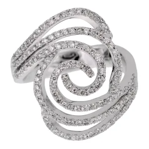 Ladies White Gold Diamond Swirl Cocktail Ring Sz 6 1/4