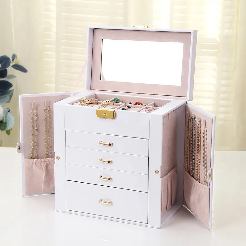 Leather 5-Layer Drawer Jewelry Storage Box - Large Capacity Organizer for Necklaces, Bracelets, Pendants