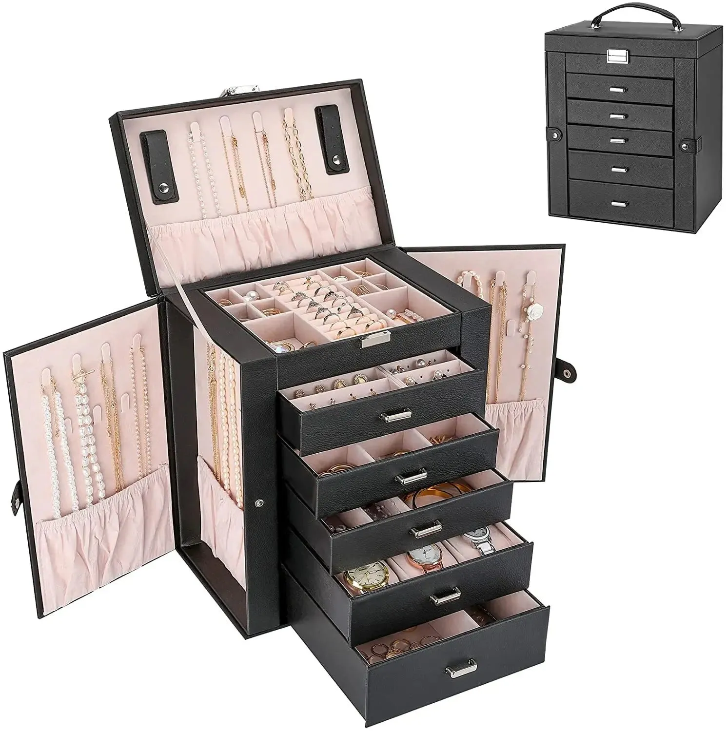 Leather 5-Layer Drawer Jewelry Storage Box - Large Capacity Organizer for Necklaces, Bracelets, Pendants