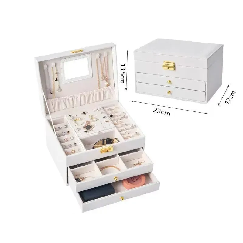 Leather 5-Layer Drawer Jewelry Storage Box - Large Capacity Organizer for Necklaces, Bracelets, Pendants