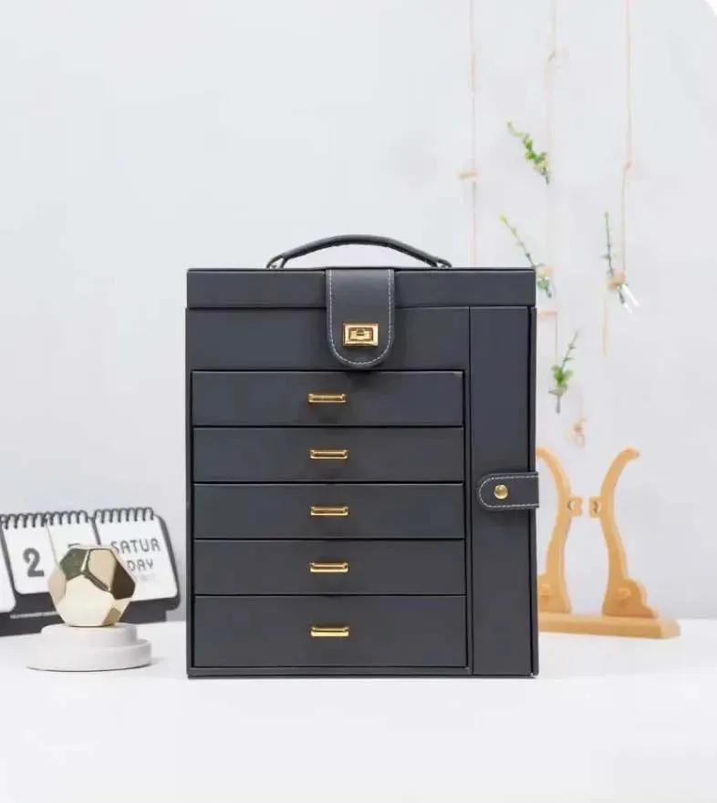 Leather 5-Layer Drawer Jewelry Storage Box - Large Capacity Organizer for Necklaces, Bracelets, Pendants