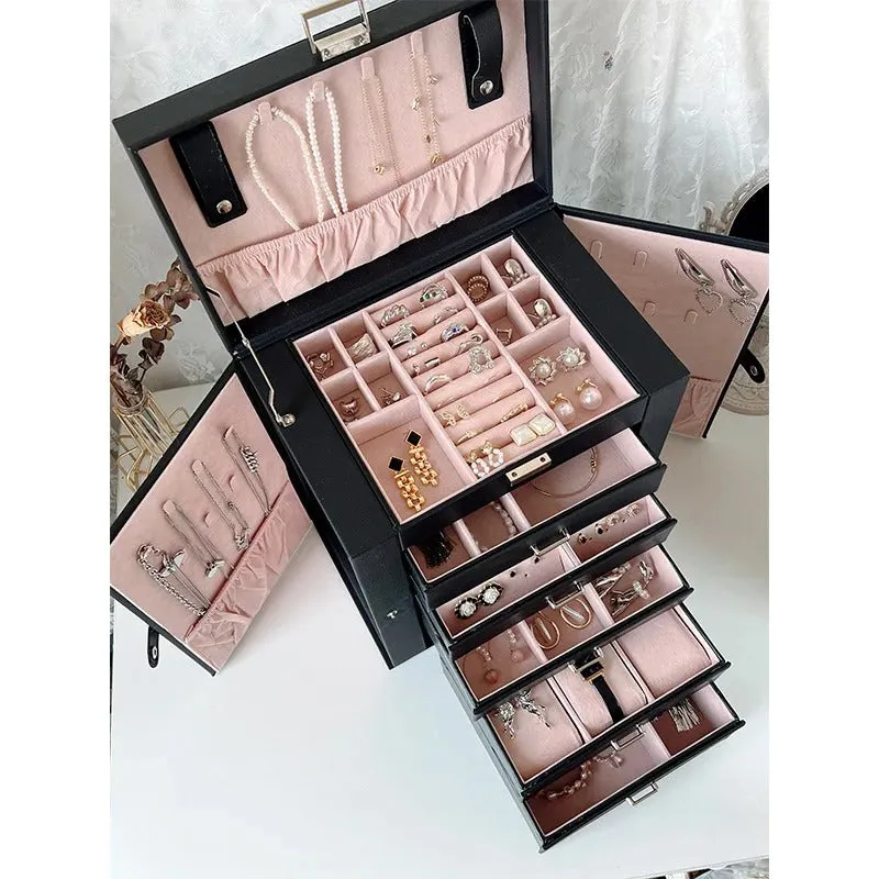 Leather 5-Layer Drawer Jewelry Storage Box - Large Capacity Organizer for Necklaces, Bracelets, Pendants