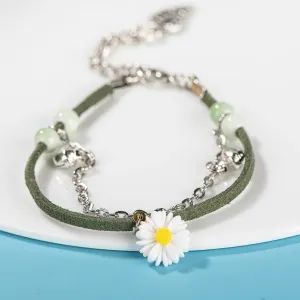 Leather Rope Acrylic Flower Double Porcelain Beads Handmade Bracelet
