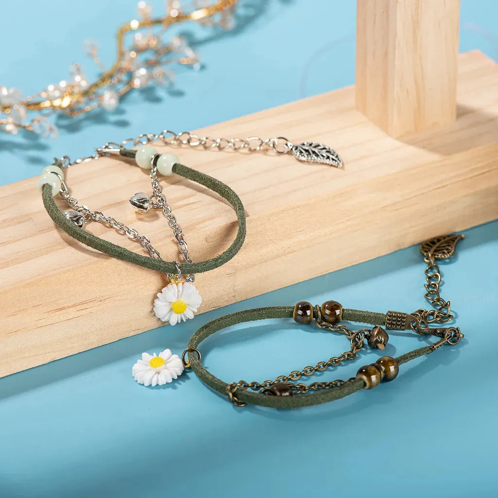 Leather Rope Acrylic Flower Double Porcelain Beads Handmade Bracelet