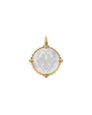 Leo Coin Charm | Mother of Pearl, Diamonds, and Yellow Gold