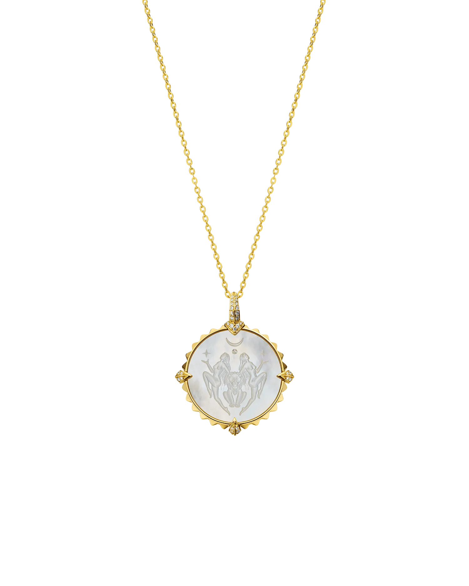 Leo Coin Charm | Mother of Pearl, Diamonds, and Yellow Gold