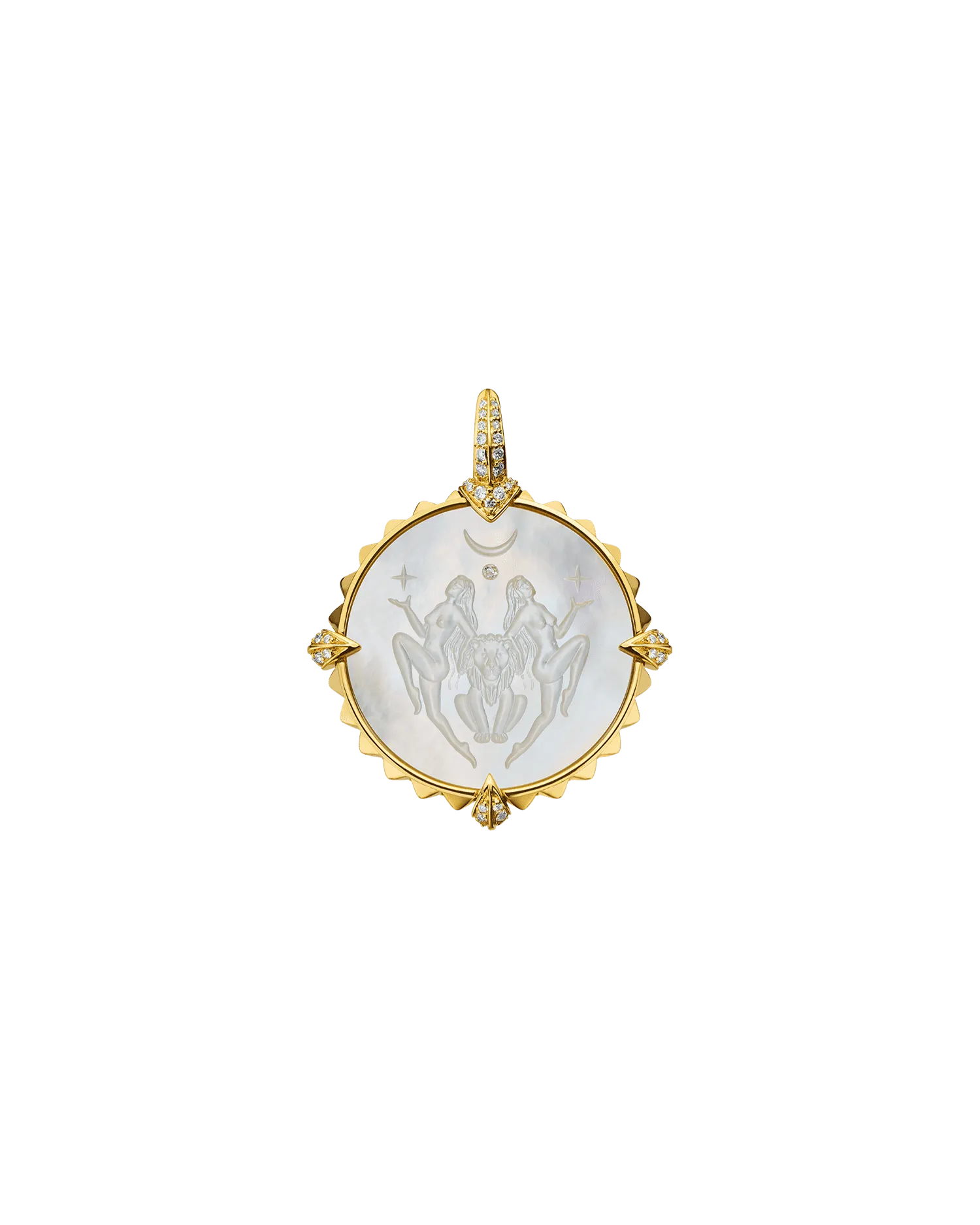 Leo Coin Charm | Mother of Pearl, Diamonds, and Yellow Gold