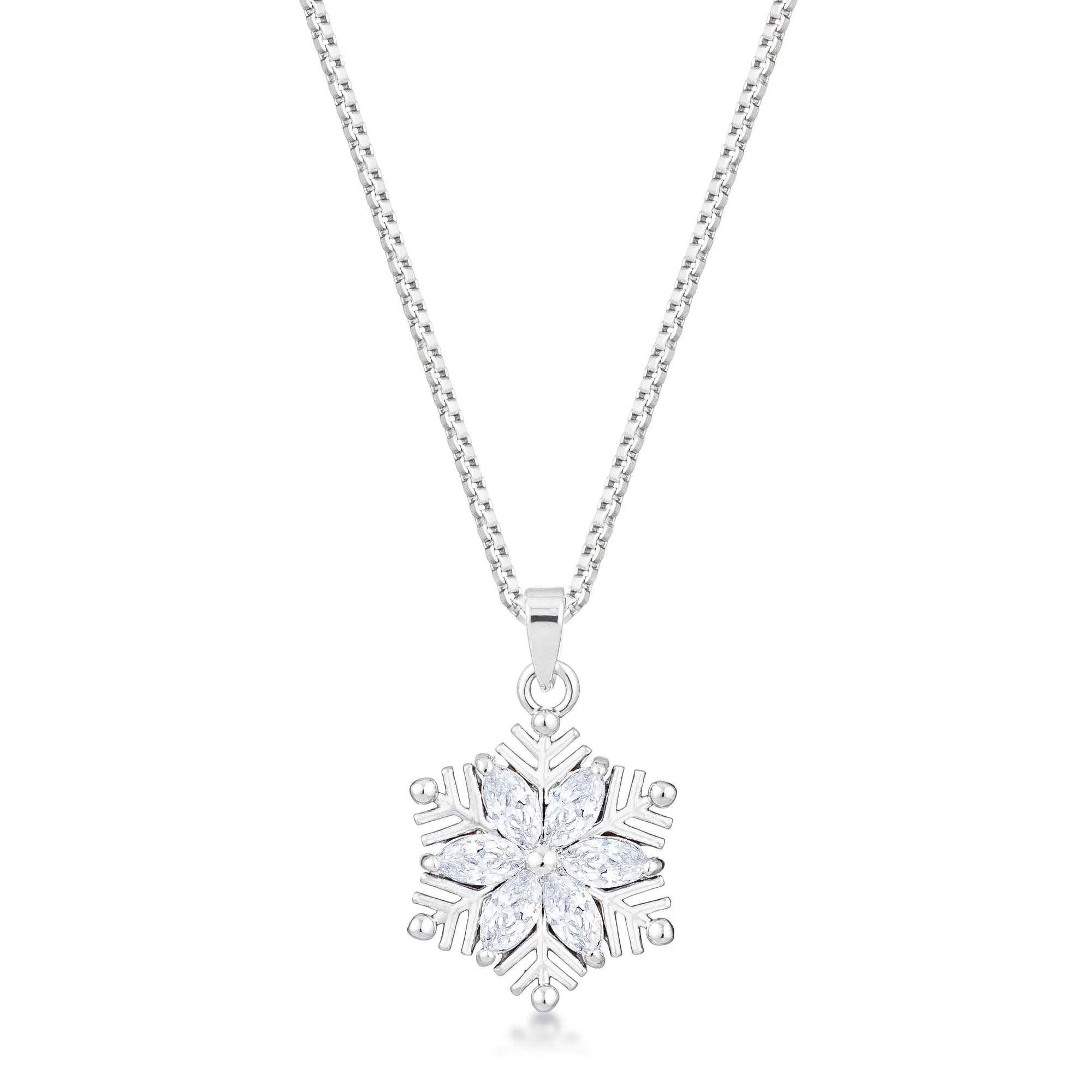 LOVCIA 2.04Ct Marquise Snowflake CZ Rhodium Pendant Necklace