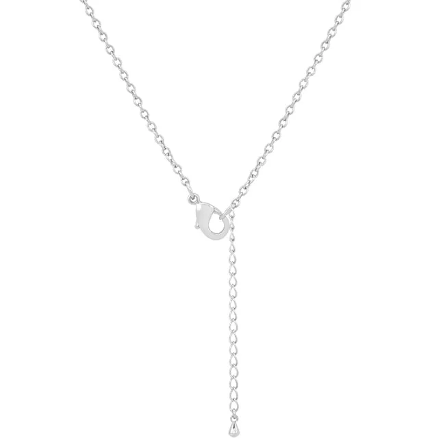 LOVCIA Emerald CZ Vintage-Inspired Drop Necklace with Rhodium Finish