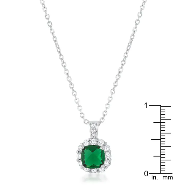 LOVCIA Emerald CZ Vintage-Inspired Drop Necklace with Rhodium Finish