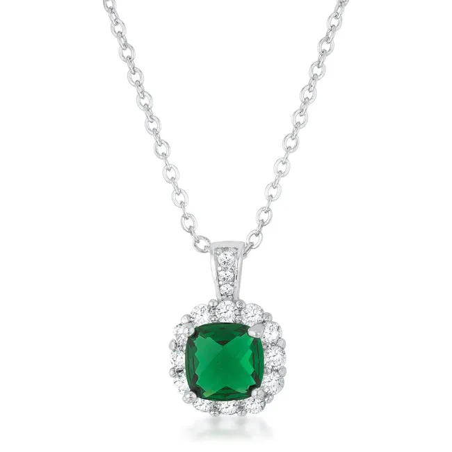 LOVCIA Emerald CZ Vintage-Inspired Drop Necklace with Rhodium Finish