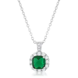 LOVCIA Emerald CZ Vintage-Inspired Drop Necklace with Rhodium Finish