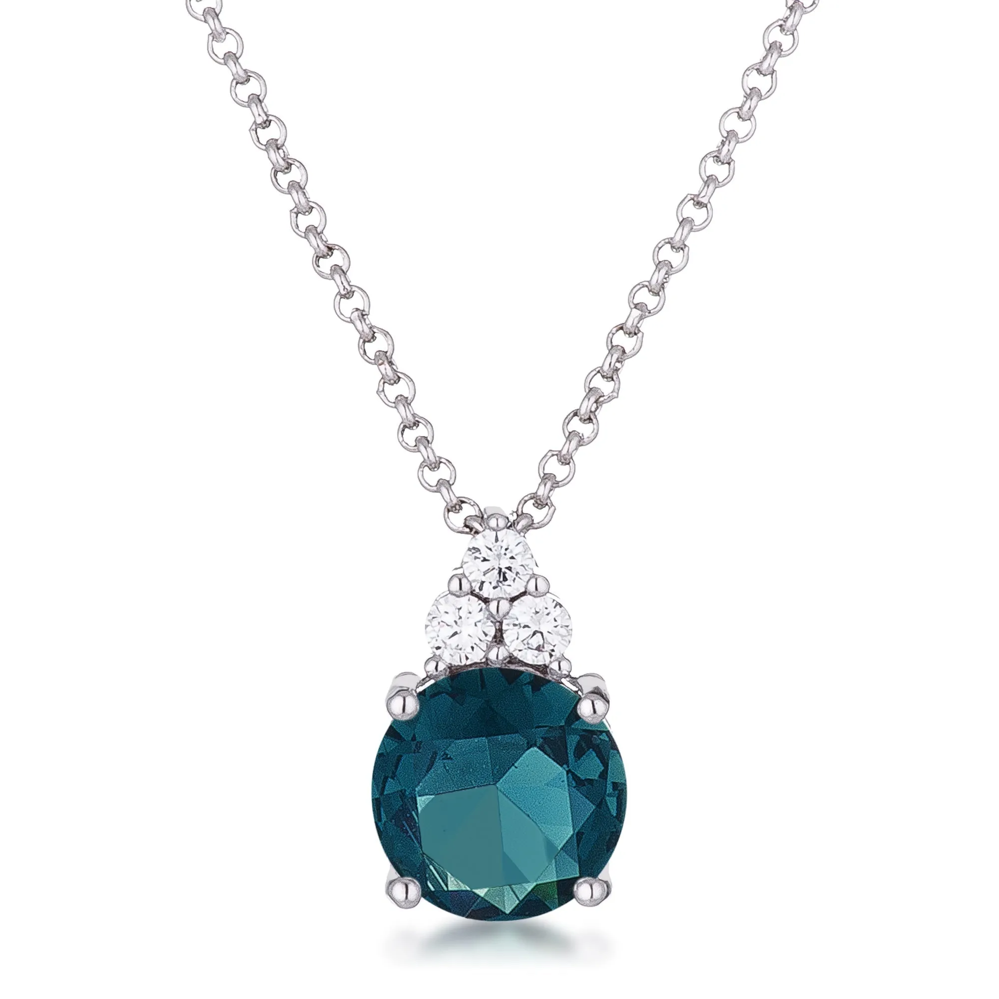 LOVCIA Rhodium Plated Pendant with Blue Green CZ and White Accents