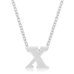 LOVCIA Rhodium Shiny Initial X Necklace in Silver Tone