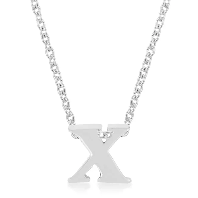 LOVCIA Rhodium Shiny Initial X Necklace in Silver Tone