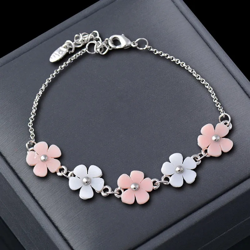 lovely crystal bow crown pink flowers bracelets for women